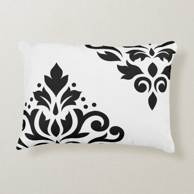 Blader door Damask Art I Black op White Decoratief Kussen (Achterkant)
