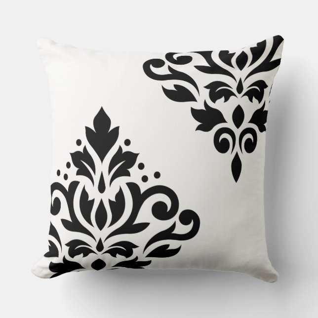 Blader door Damask Art I Black op White Kussen (Voorkant)