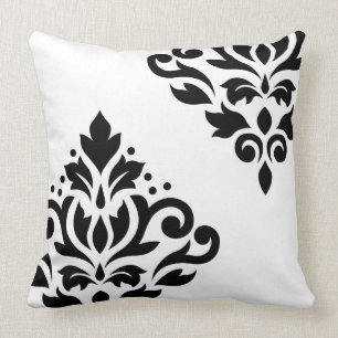 Blader door Damask Art I Black op White Kussen