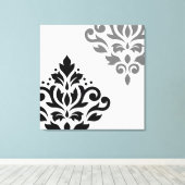 Blader naar Damask Art I Black & Grey op White Canvas Afdruk (Insitu (Houten vloer))