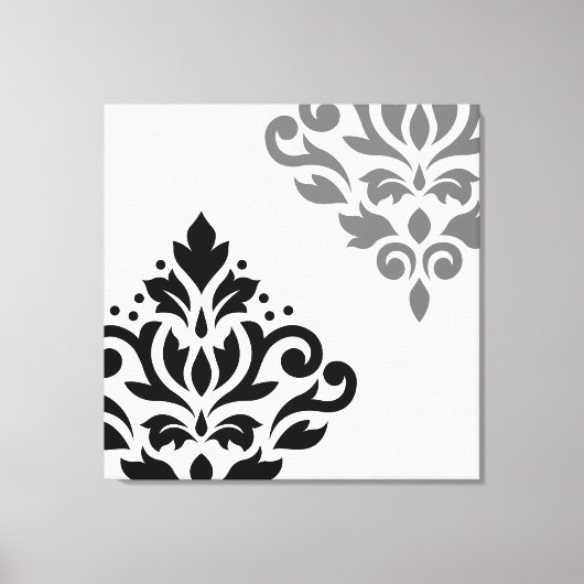 Blader naar Damask Art I Black & Grey op White Canvas Afdruk (Voorkant)