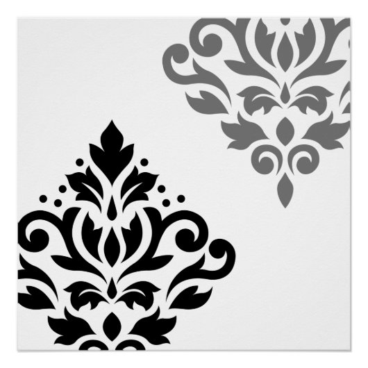Blader naar Damask Art I Black & Grey op White Poster (Voorkant)