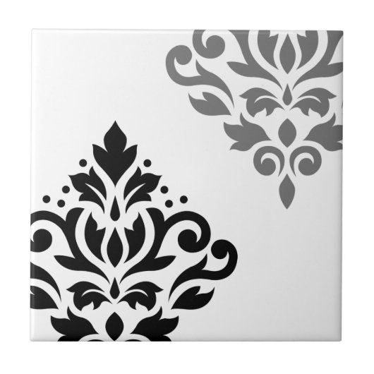 Blader naar Damask Art I Black & Grey op White Tegeltje (Voorkant)