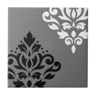 Blader naar Damask Art I Black & White op grijs Tegeltje
