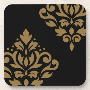 Blader naar Damask Art I Gold op Black Drankjes Onderzetter