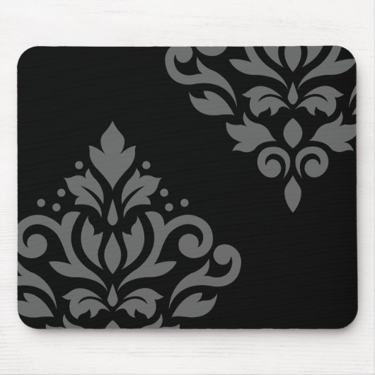 Blader naar Damask Art I Grey op Black Muismat (Voorkant)