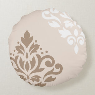 Blader naar Damask Art I Light Taupe & White op Cr Rond Kussen