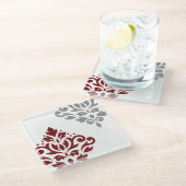 Blader naar Damask Art I Red & Grey op White Glazen Onderzetter (Schuin)