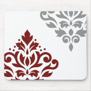 Blader naar Damask Art I Red & Grey op White Muismat