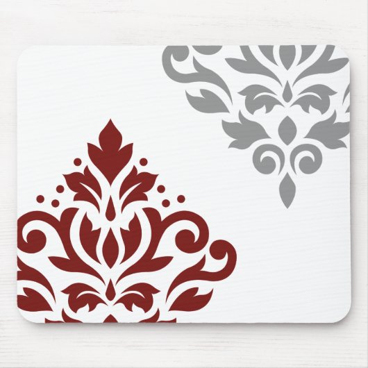 Blader naar Damask Art I Red & Grey op White Muismat (Voorkant)