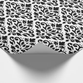 Blader naar Damask Herhaal Patroon Black op wit Cadeaupapier (Hoek)