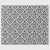 Blader naar Damask Herhaal Patroon Black op wit Cadeaupapier (Vlak)