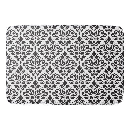 Blader naar Damask Pattern Black op White Badmat (Voorkant)