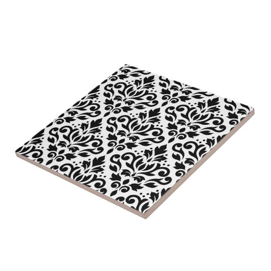 Blader naar Damask Pattern Black op White Tegeltje (Zijkant)