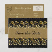 Bladerachtige gouden wervelingen Save the Date Aankondigingskaart (Voorkant / Achterkant)