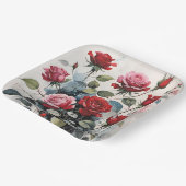 Bladerachtige lange stengel rode en roze rozen papieren bordje (Gebogen)