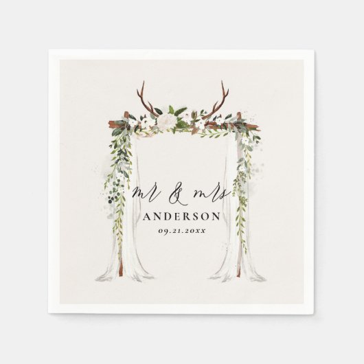 Bladerdak rustieke botanische bruiloft mr en mrs s servet (Voorkant)