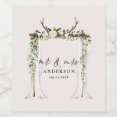 Bladerdak rustieke botanische bruiloft mr en mrs s wijn etiket (Enkel label)