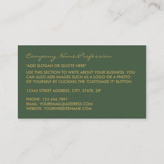 bladereffect van groene en goudolie visitekaartje (Achterkant)