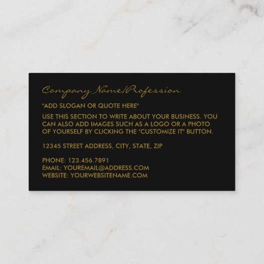 bladereffect van zwart en goudolie visitekaartje (Achterkant)