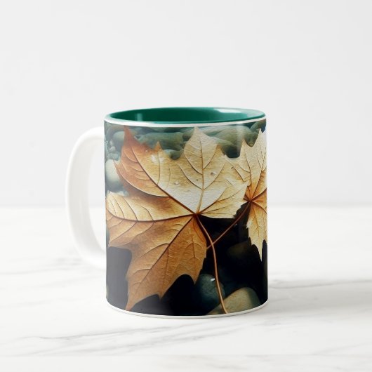 Bladeren aan de rivier tweekleurige koffiemok (Voorkant links)