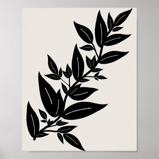 Bladeren beige en zwarte botanische poster (Voorkant)