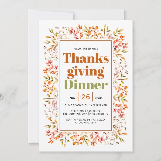 Bladeren, bessen verbrand sinaasappel Thanksgiving Kaart (Voorkant)