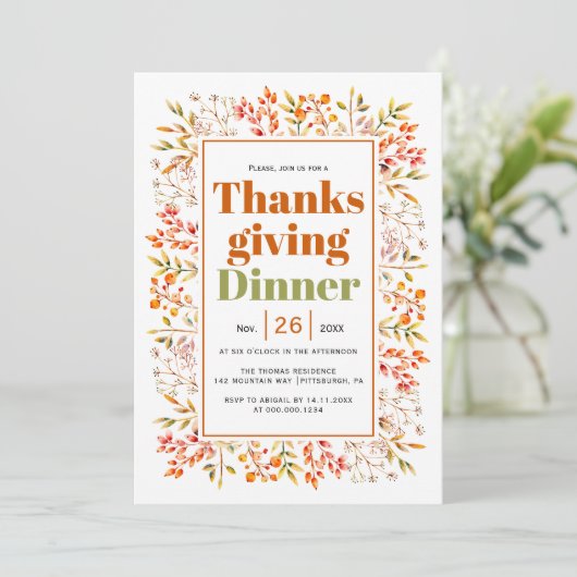Bladeren, bessen verbrand sinaasappel Thanksgiving Kaart (Staand voorkant)