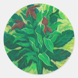 Bladeren, bladeren en orchideeën, tekenleer ronde sticker