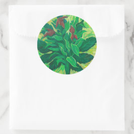 Bladeren, bladeren en orchideeën, tekenleer ronde sticker