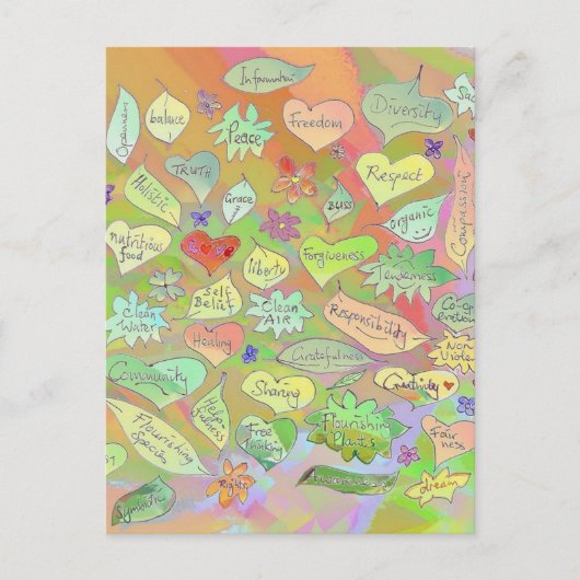 Bladeren, bloemen, harten / Briefkaart met bewuste (Voorkant)