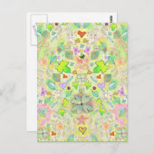 Bladeren, bloemen, harten, Lucky Clovers Briefkaar Briefkaart (Voorkant / Achterkant)