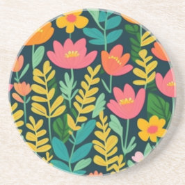Bladeren bloemen kleurrijk ontwerp zandsteen onderzetter
