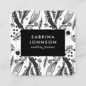 bladeren bloemen poka - stippen zwart wit vierkante visitekaartje (Voorkant)