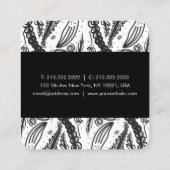 bladeren bloemen poka - stippen zwart wit vierkante visitekaartje (Achterkant)
