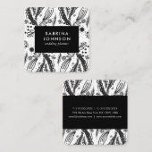 bladeren bloemen poka - stippen zwart wit vierkante visitekaartje (Voorkant / Achterkant)