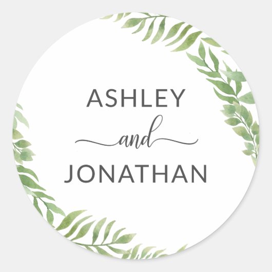 Bladeren Botanische krans bruiloft witte etiketten (Voorkant)