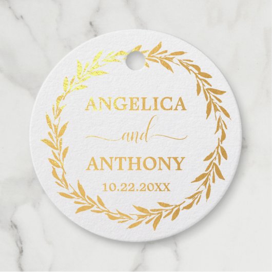 Bladeren Botanische Krans Trouw Goud Bedankt Bedankjes Labels (Voorkant)