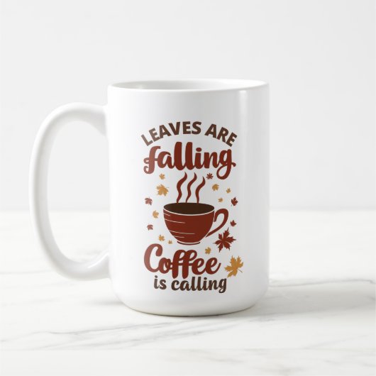 Bladeren die vallen, koffie die roept, herfst koffiemok (Links)