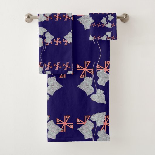 Bladeren En Asterisken Navy Blauwe  Bad Handdoek (Insitu)