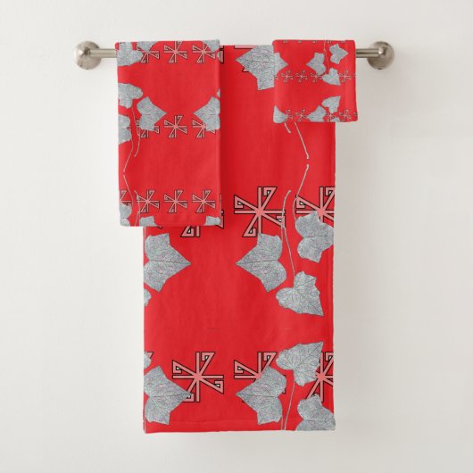 Bladeren en asterisken rood bad handdoek (Insitu)