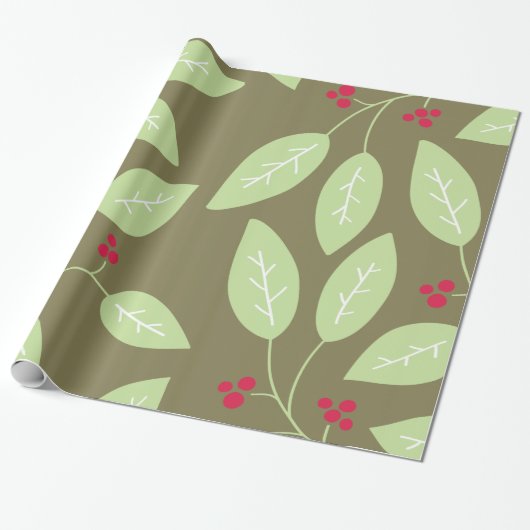 bladeren en bessen cadeaupapier (Uitgerold)