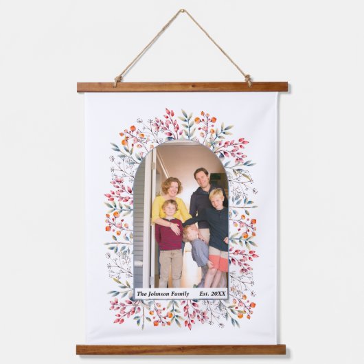 Bladeren en bessen met stoffige blauwe boardfamili hangend wandkleed (Voorkant)