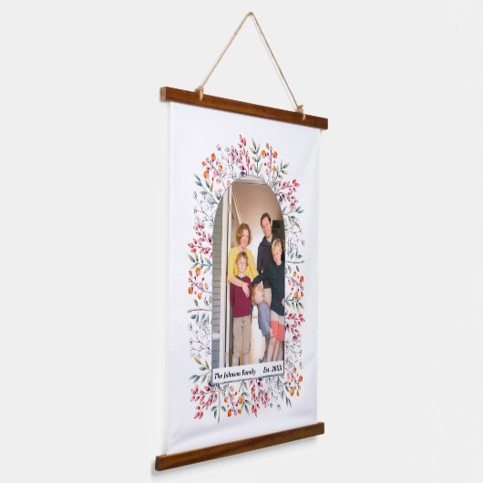 Bladeren en bessen met stoffige blauwe boardfamili hangend wandkleed (Gebogen)