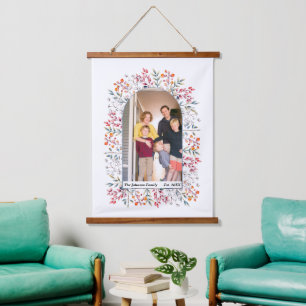 Bladeren en bessen met stoffige blauwe boardfamili hangend wandkleed