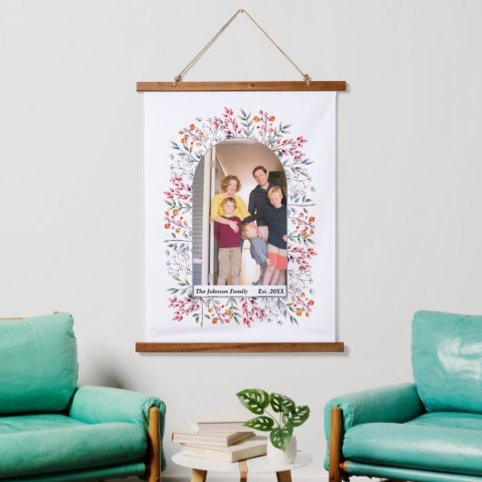 Bladeren en bessen met stoffige blauwe boardfamili hangend wandkleed (Woonkamer)