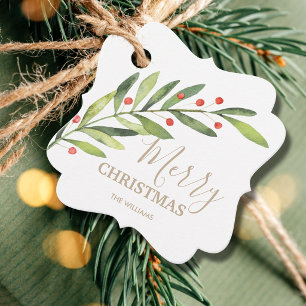 Bladeren en bessen op Kerstmis Beugel Bedankjes Labels
