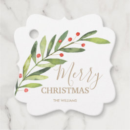 Bladeren en bessen op Merry Christmas Bracket Bedankjes Labels