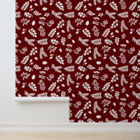 Bladeren en bessen Patroon - Cranberry | Wit