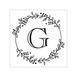 Bladeren en bessen rond krans Lijst #1 Initiaal Zelfinktende Stempel